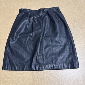 VTG Ricardo Lenzi Black Genuine Leather Skirt Womens Size 12 A-Line Korea